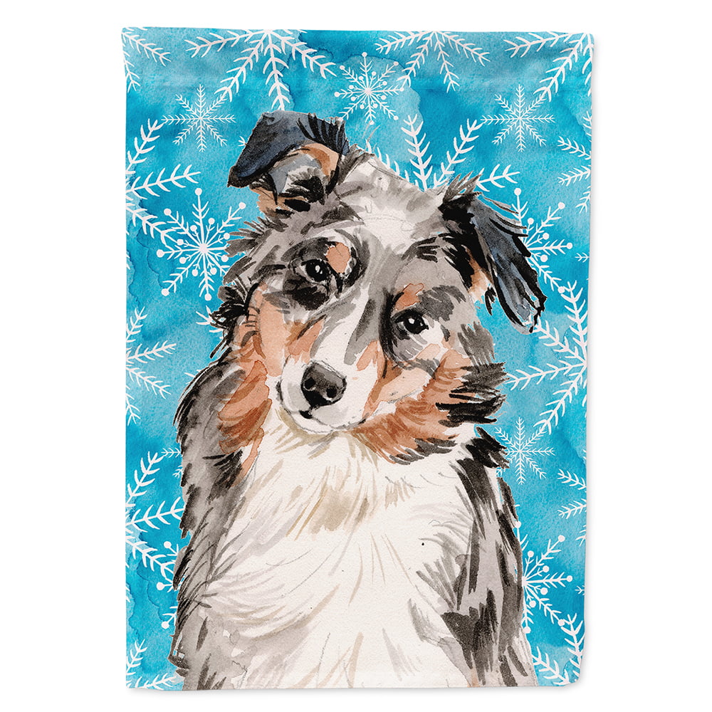 BB9432CHF Australian Shepherd Winter Flag Canvas House