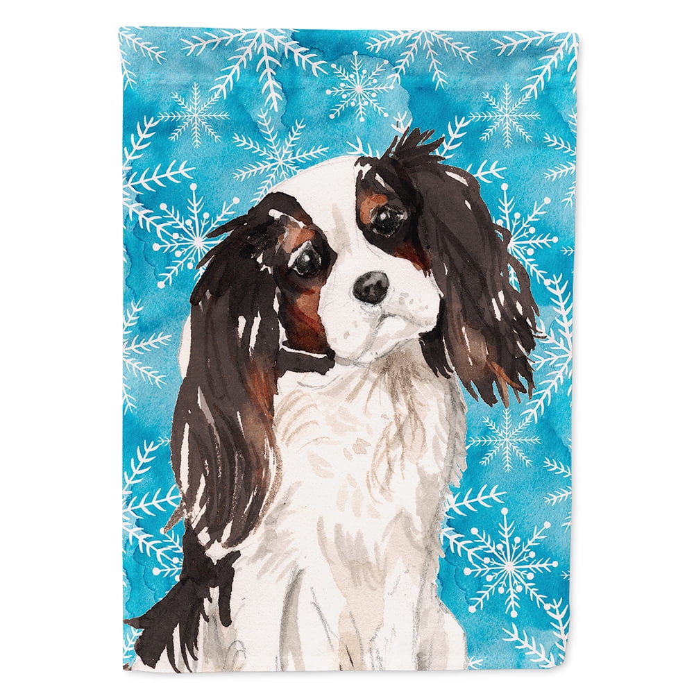 Tricolor Cavalier Spaniel Winter Flag Canvas House