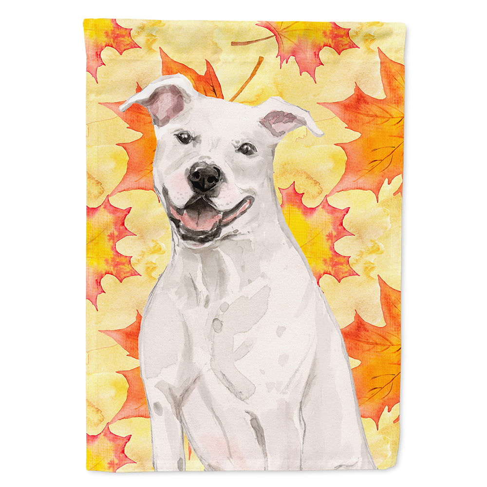 White Staffie Bull Terrier Fall Flag Canvas House