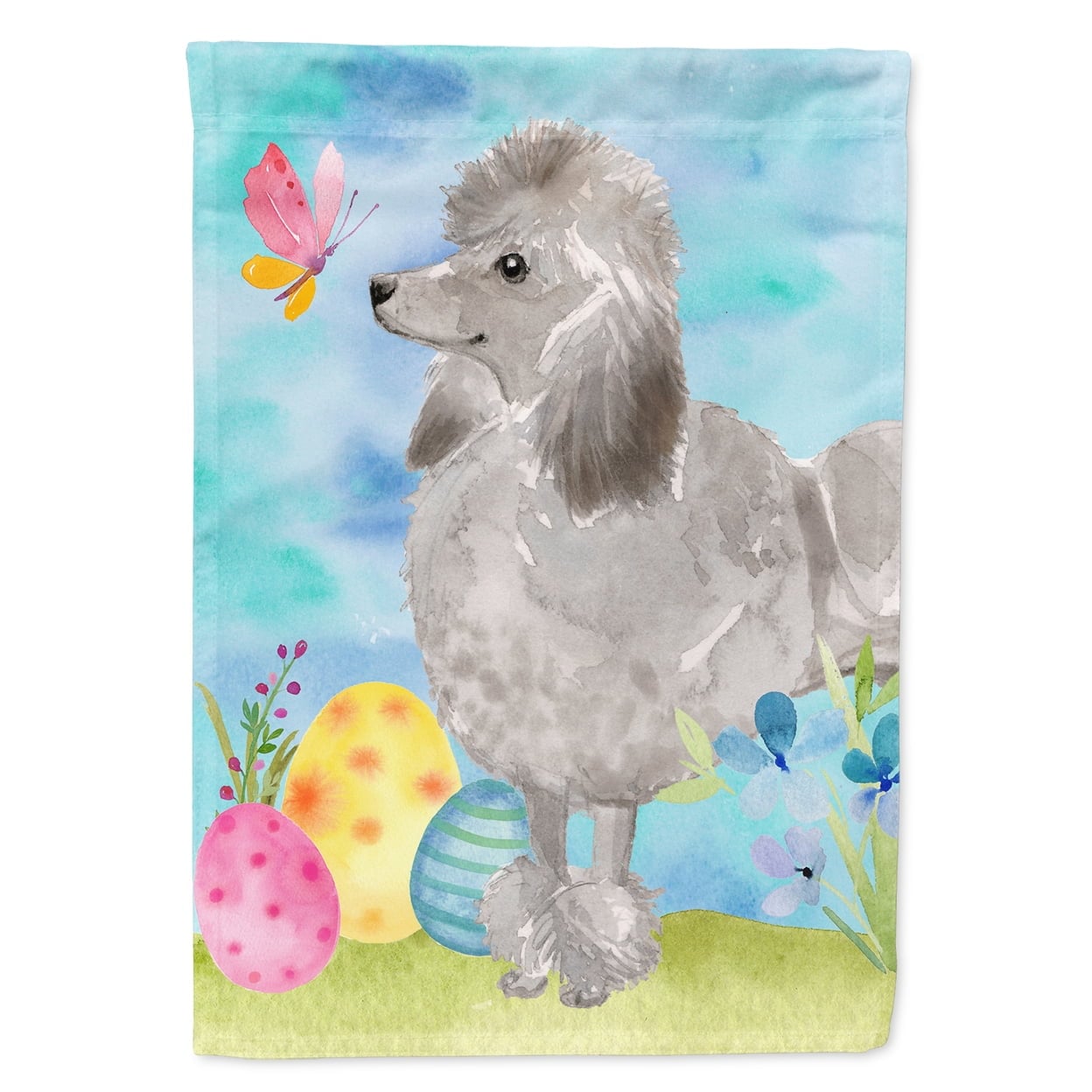 BB9629GF Grey Standard Poodle Easter Garden Flag