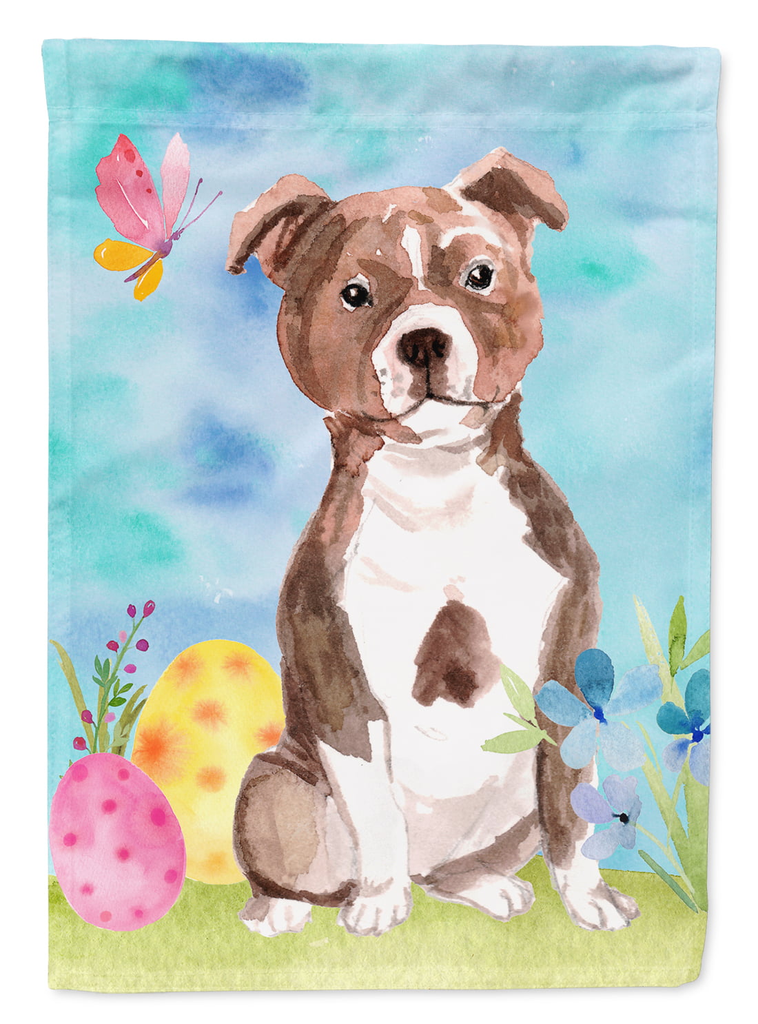 Red Staffie Bull Terrier Easter Garden Flag
