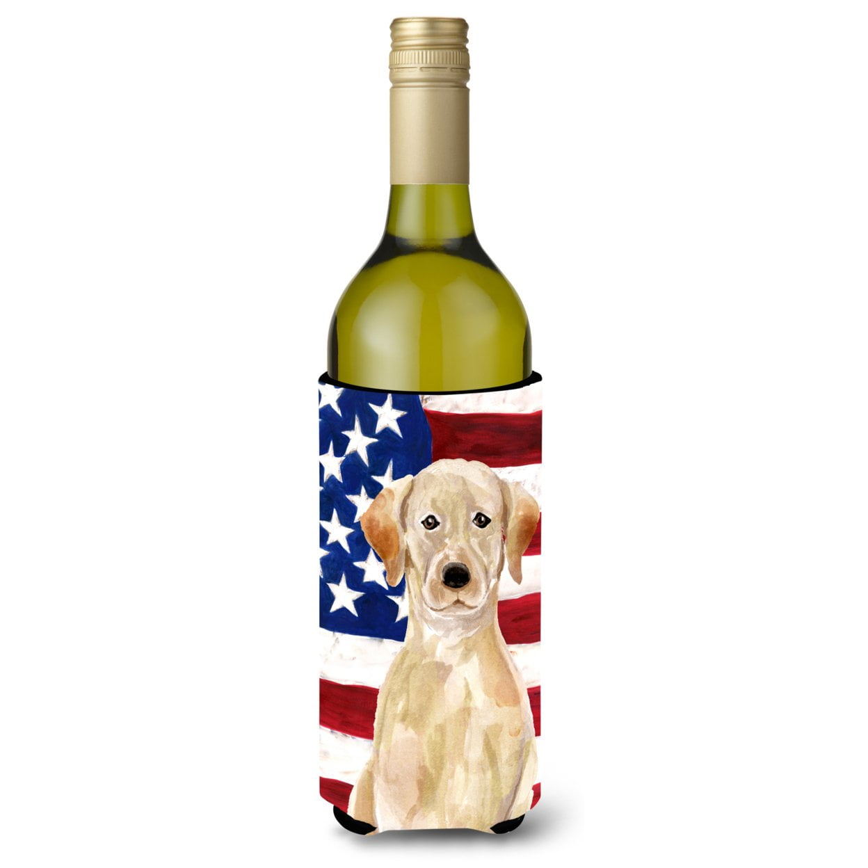 Yellow Labrador Patriotic Wine Bottle Beverge Insulator Hugger