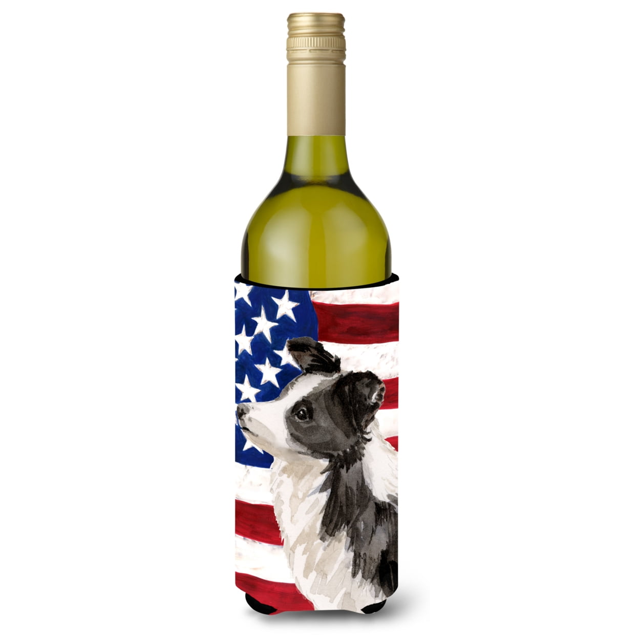 Border Collie Patriotic Wine Bottle Beverge Insulator Hugger