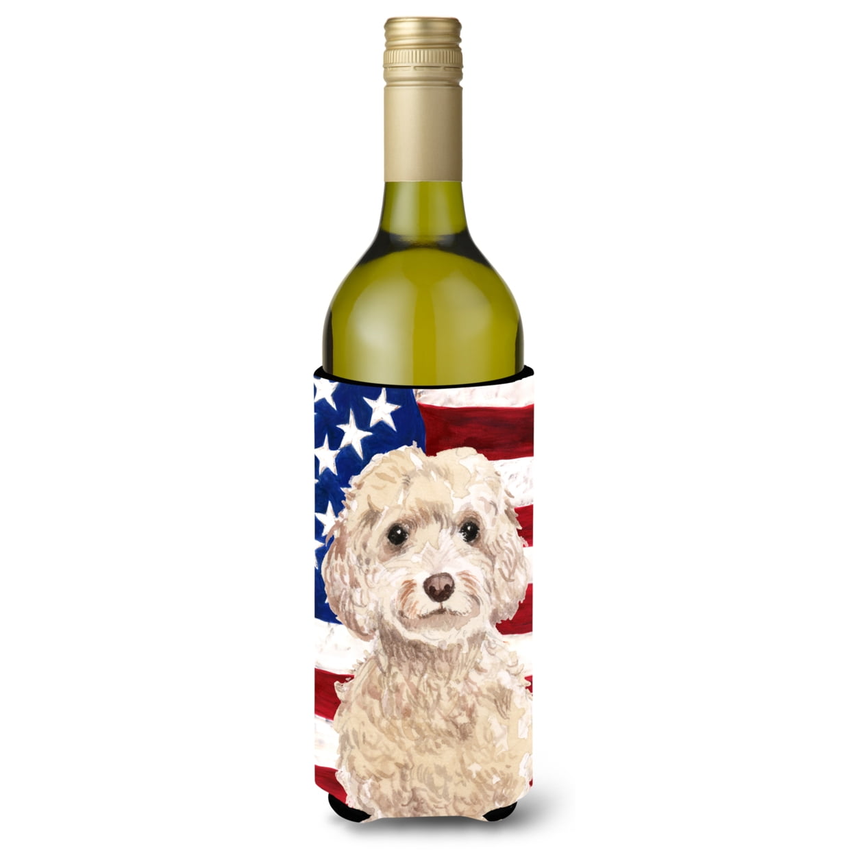 Champagne Cockapoo Patriotic Wine Bottle Beverge Insulator Hugger