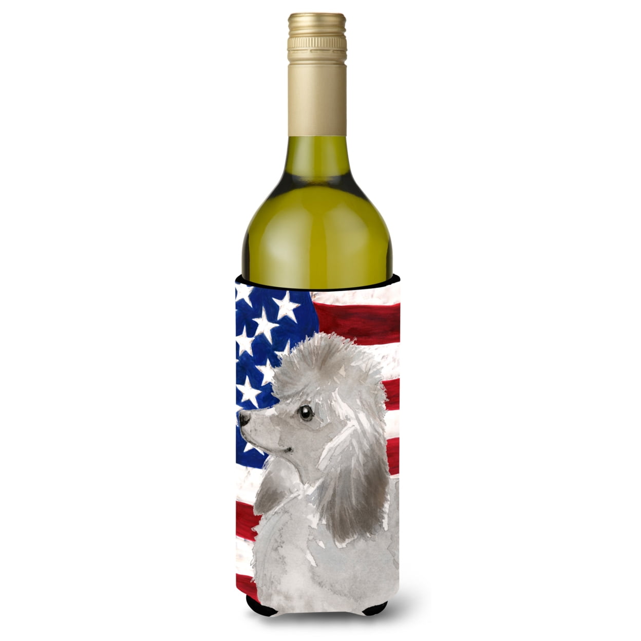 Grey Standard Poodle Patriotic Wine Bottle Beverge Insulator Hugger