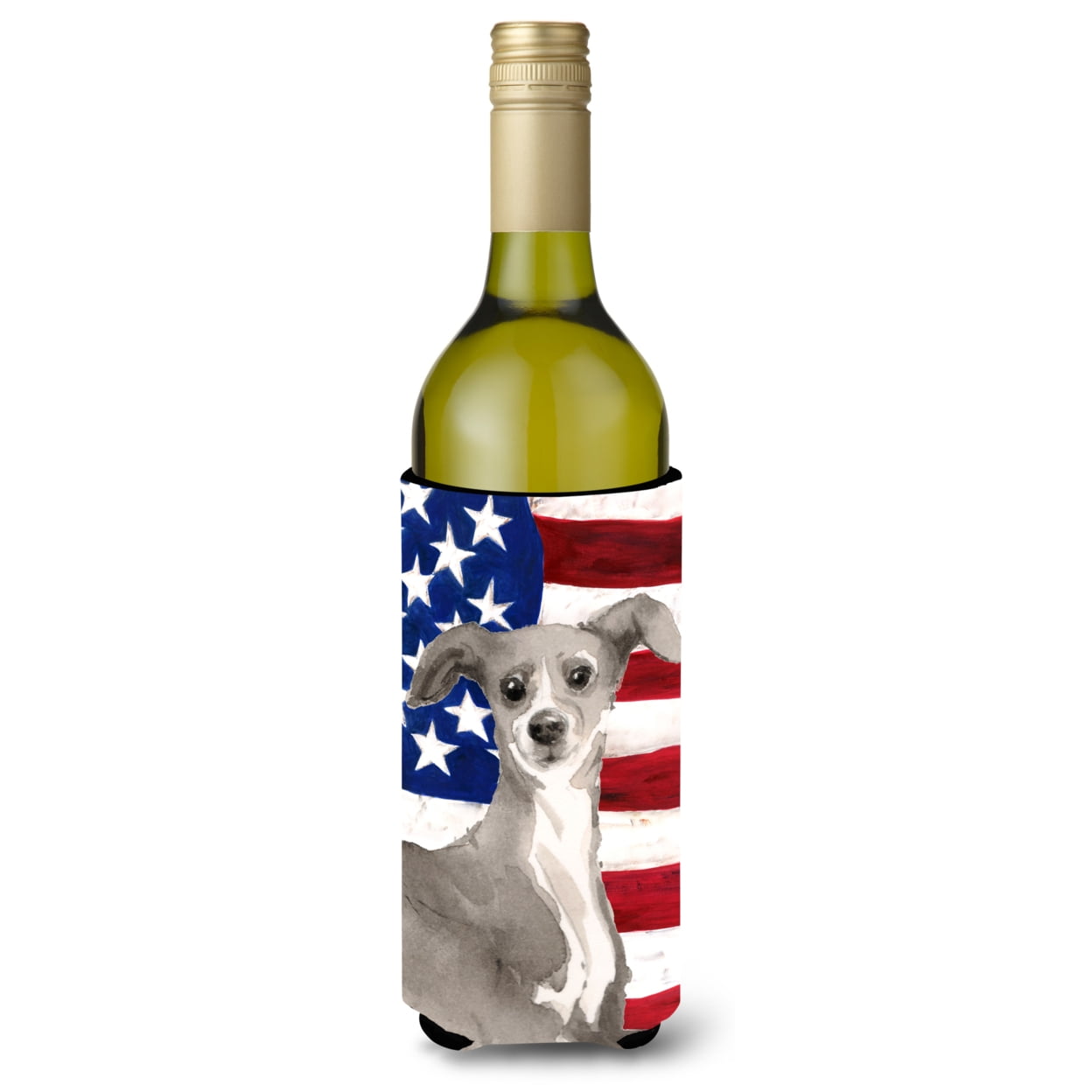 Italian Greyhound Patriotic Wine Bottle Beverge Insulator Hugger