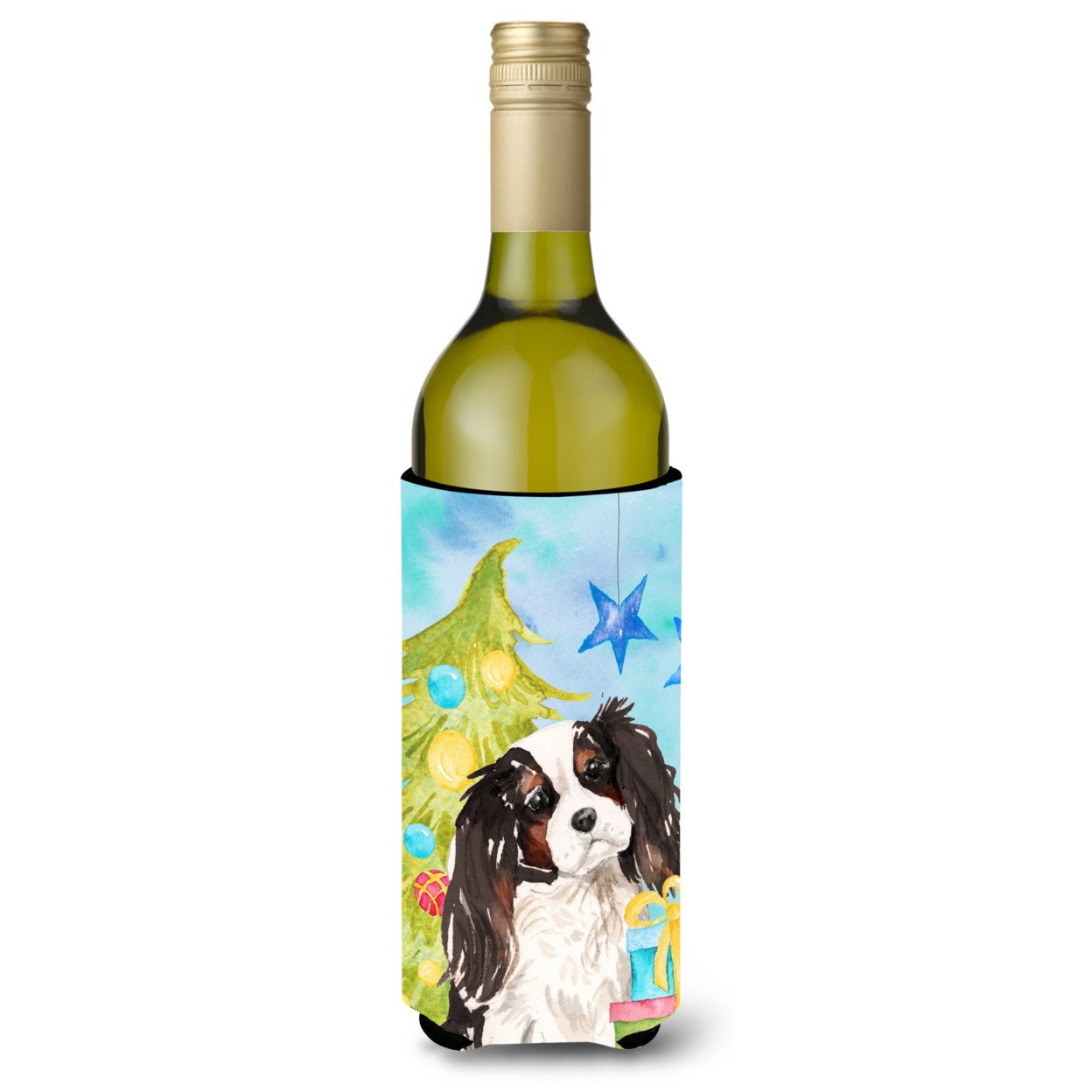 Tricolor Cavalier Spaniel Christmas Wine Bottle Beverge Insulator Hugger
