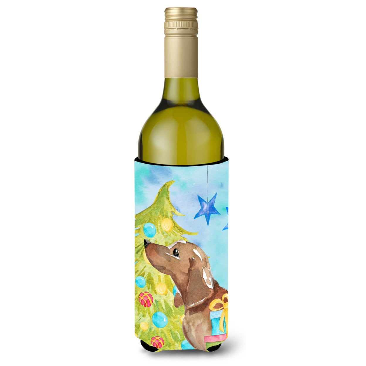 Red Tan Dachshund Christmas Wine Bottle Beverge Insulator Hugger