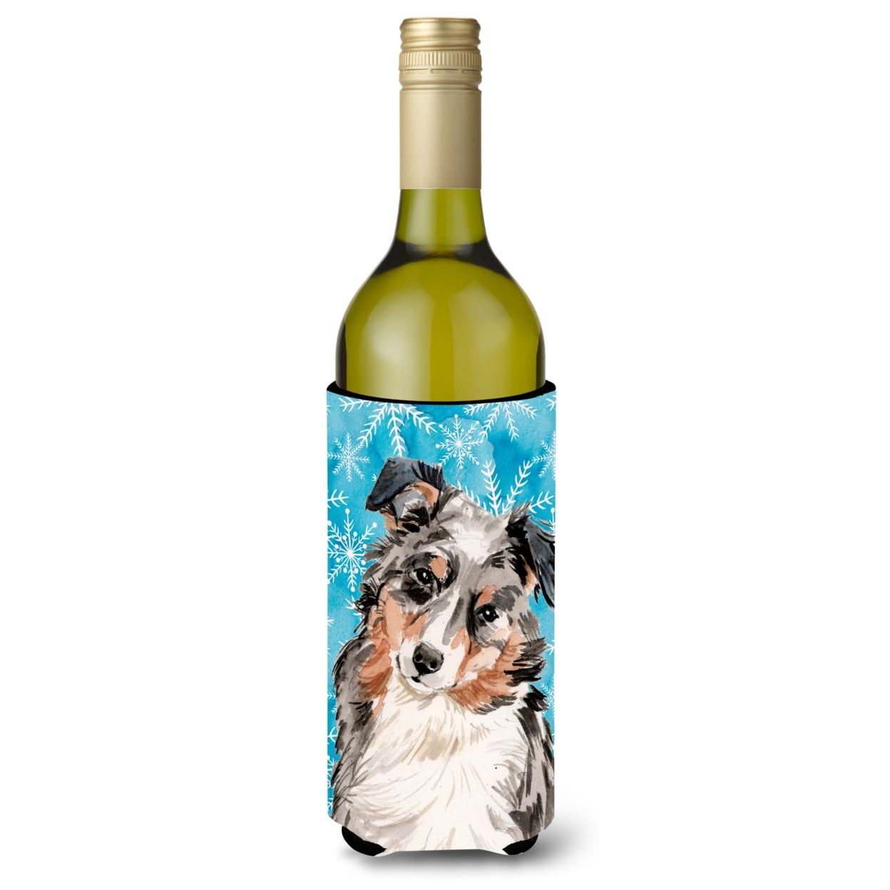 Australian Shepherd Winter Wine Bottle Beverge Insulator Hugger
