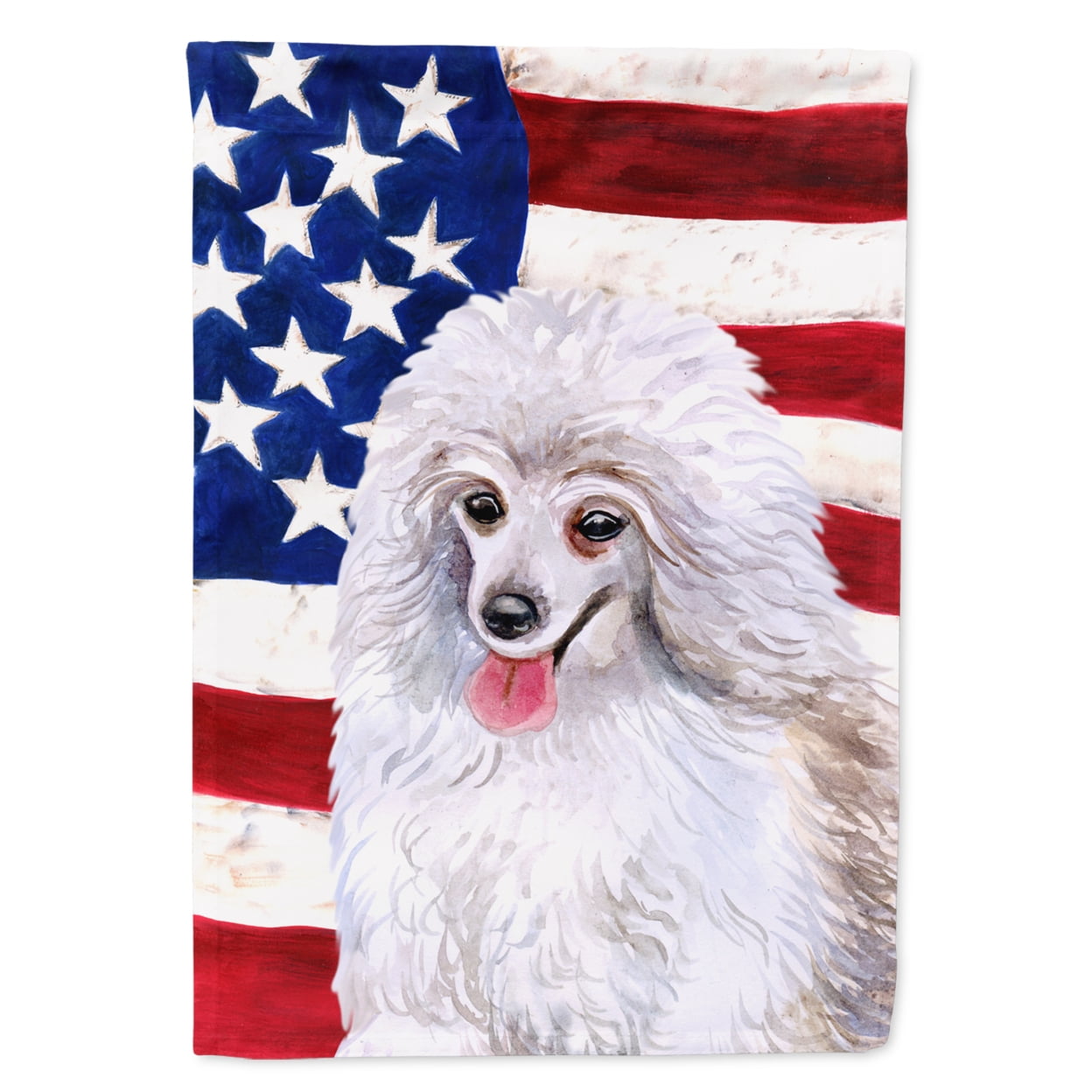 BB9683GF Medium White Poodle Patriotic Garden Flag