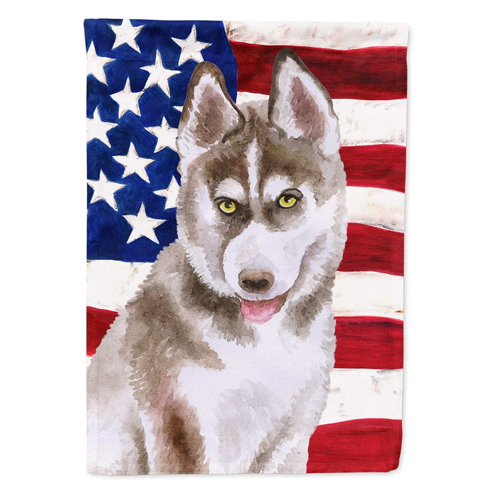Siberian Husky Grey Patriotic Garden Flag