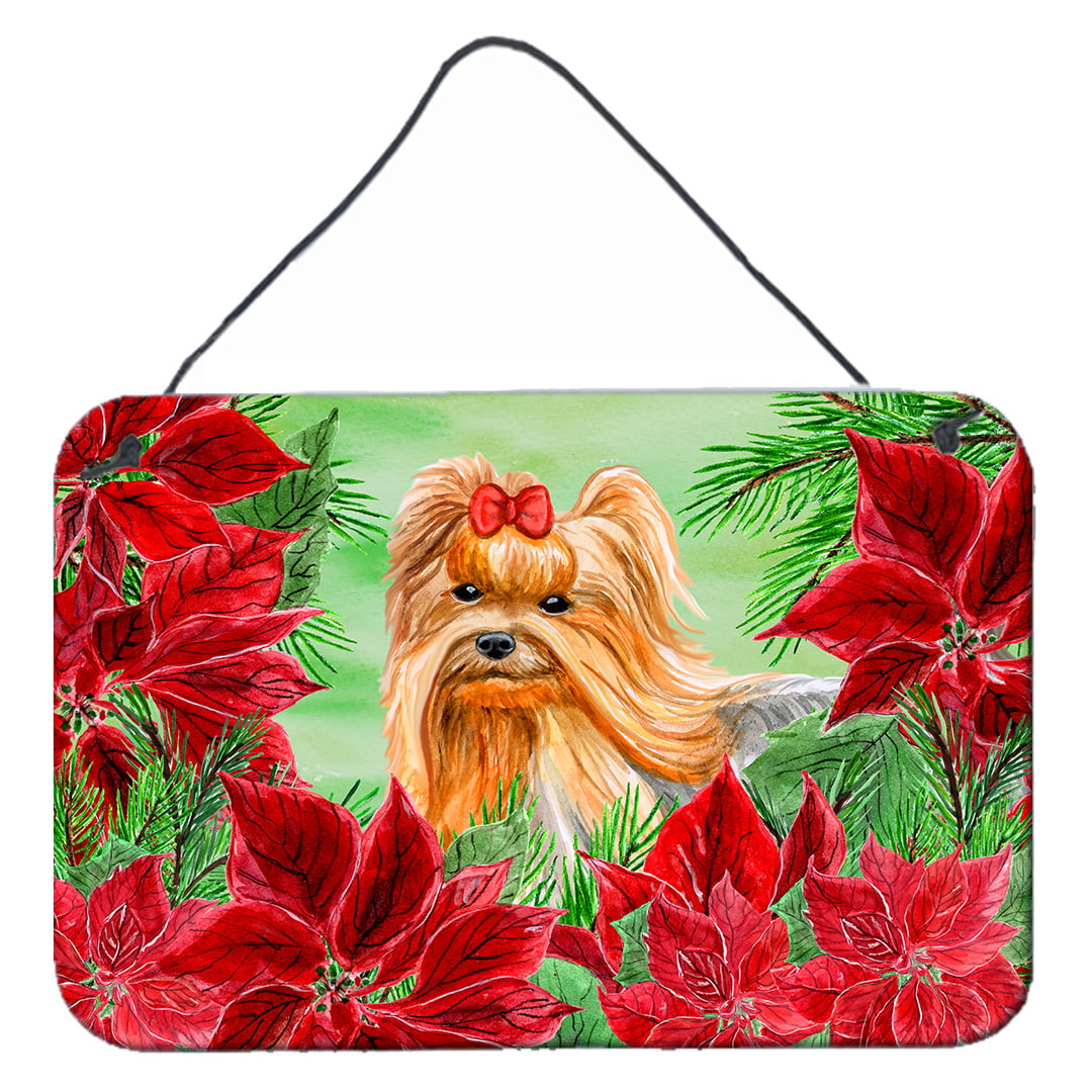 Yorkshire Terrier Poinsettas Wall or Door Hanging Prints