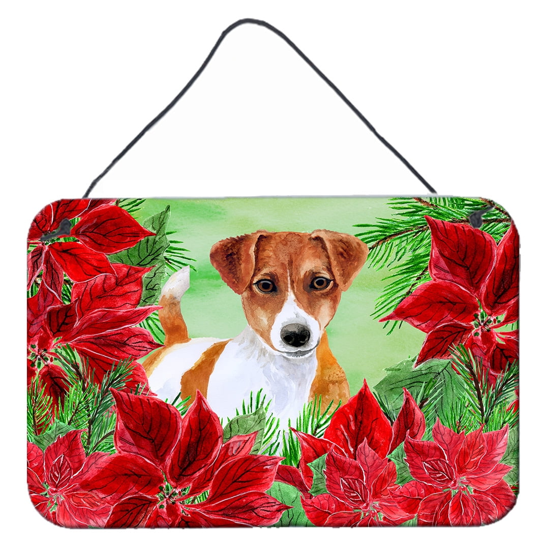Jack Russell Terrier Poinsettas Wall or Door Hanging Prints