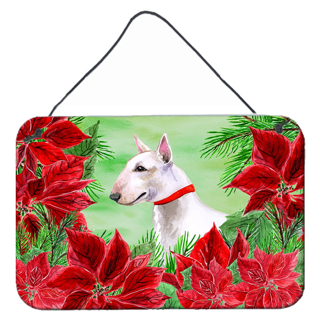 Bull Terrier Poinsettas Wall or Door Hanging Prints