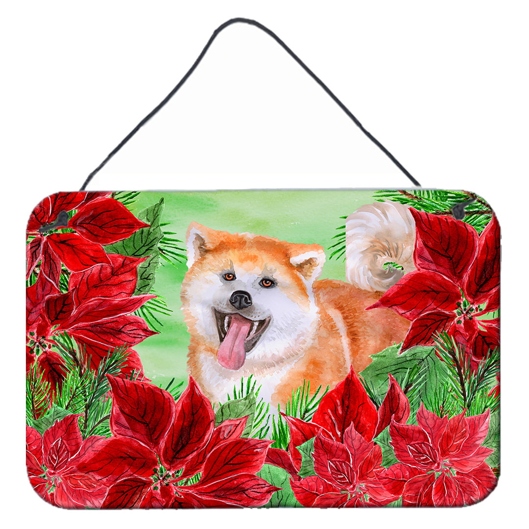 Akita Poinsettas Wall or Door Hanging Prints