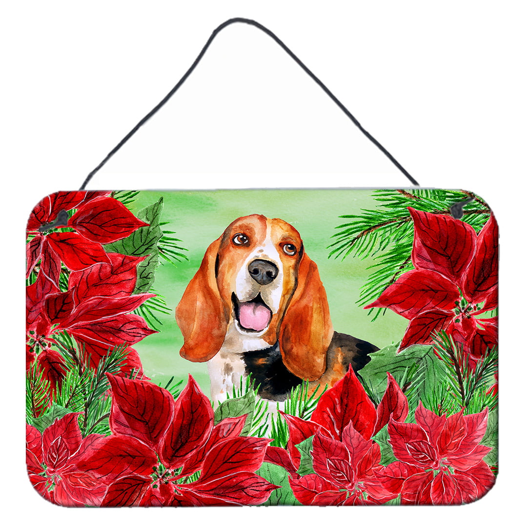 Basset Hound Poinsettas Wall or Door Hanging Prints
