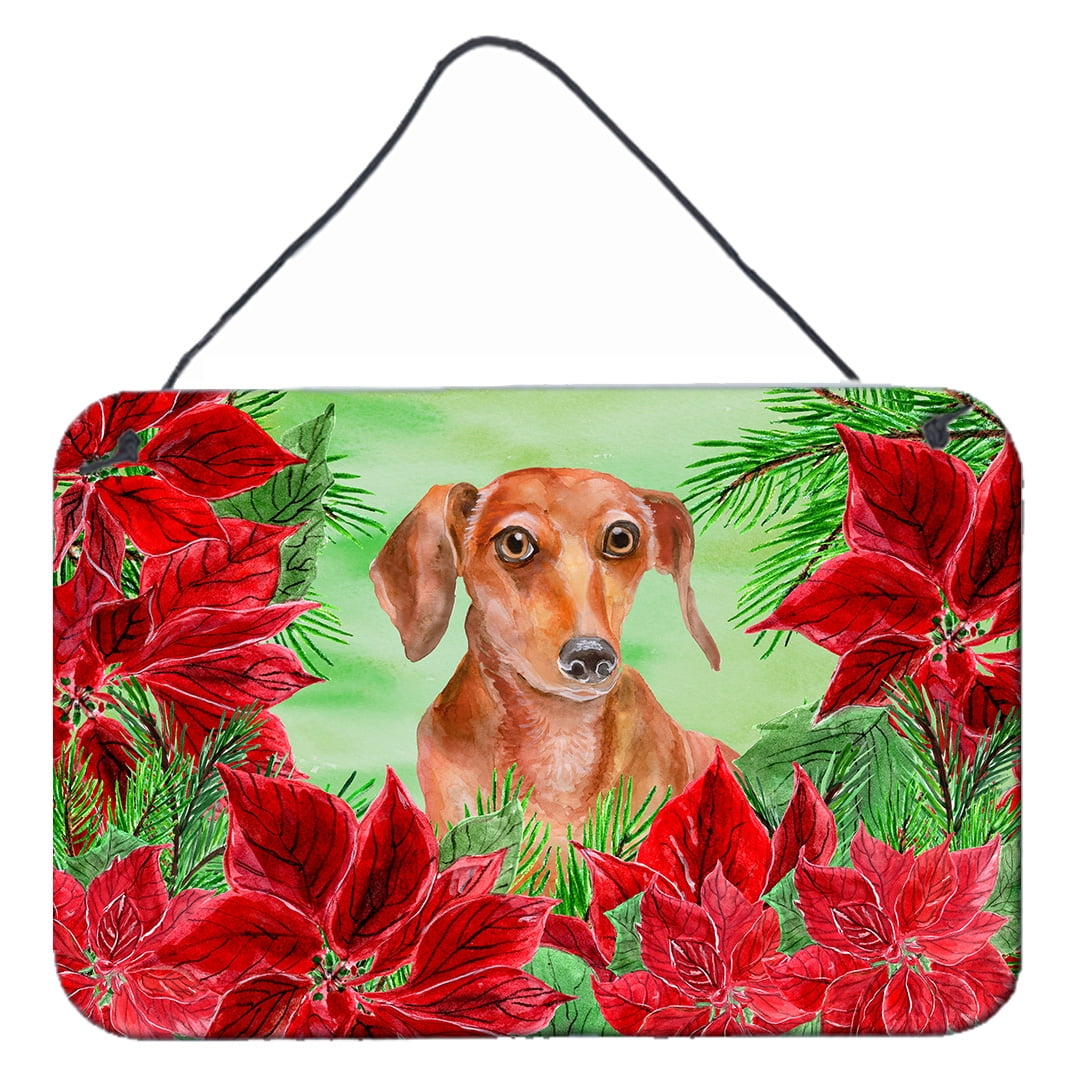 Red Dachshund Poinsettas Wall or Door Hanging Prints