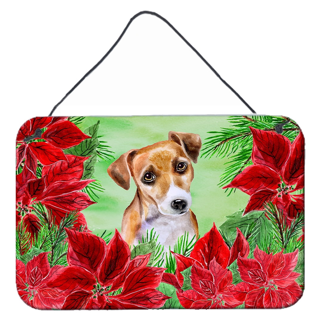 Jack Russell Terrier No. 2 Poinsettas Wall or Door Hanging Prints