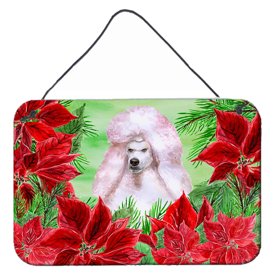 White Standard Poodle Poinsettas Wall or Door Hanging Prints