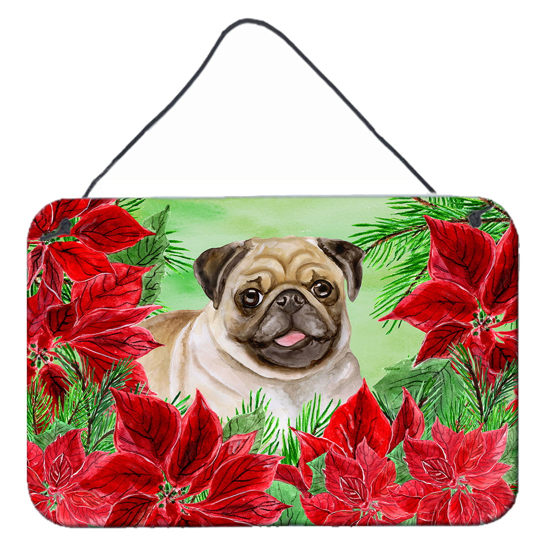 Fawn Pug Poinsettas Wall or Door Hanging Prints