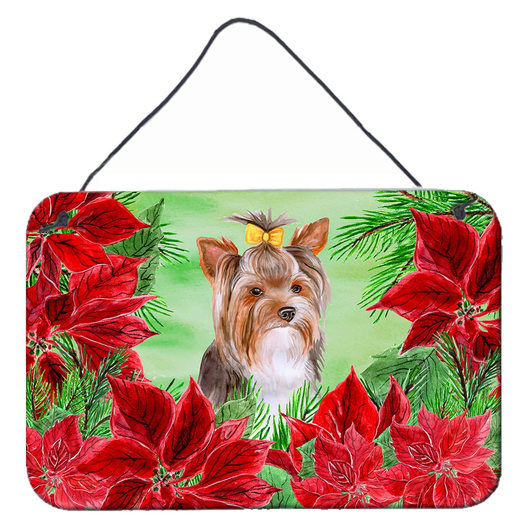 Yorkshire Terrier No. 2 Poinsettas Wall or Door Hanging Prints