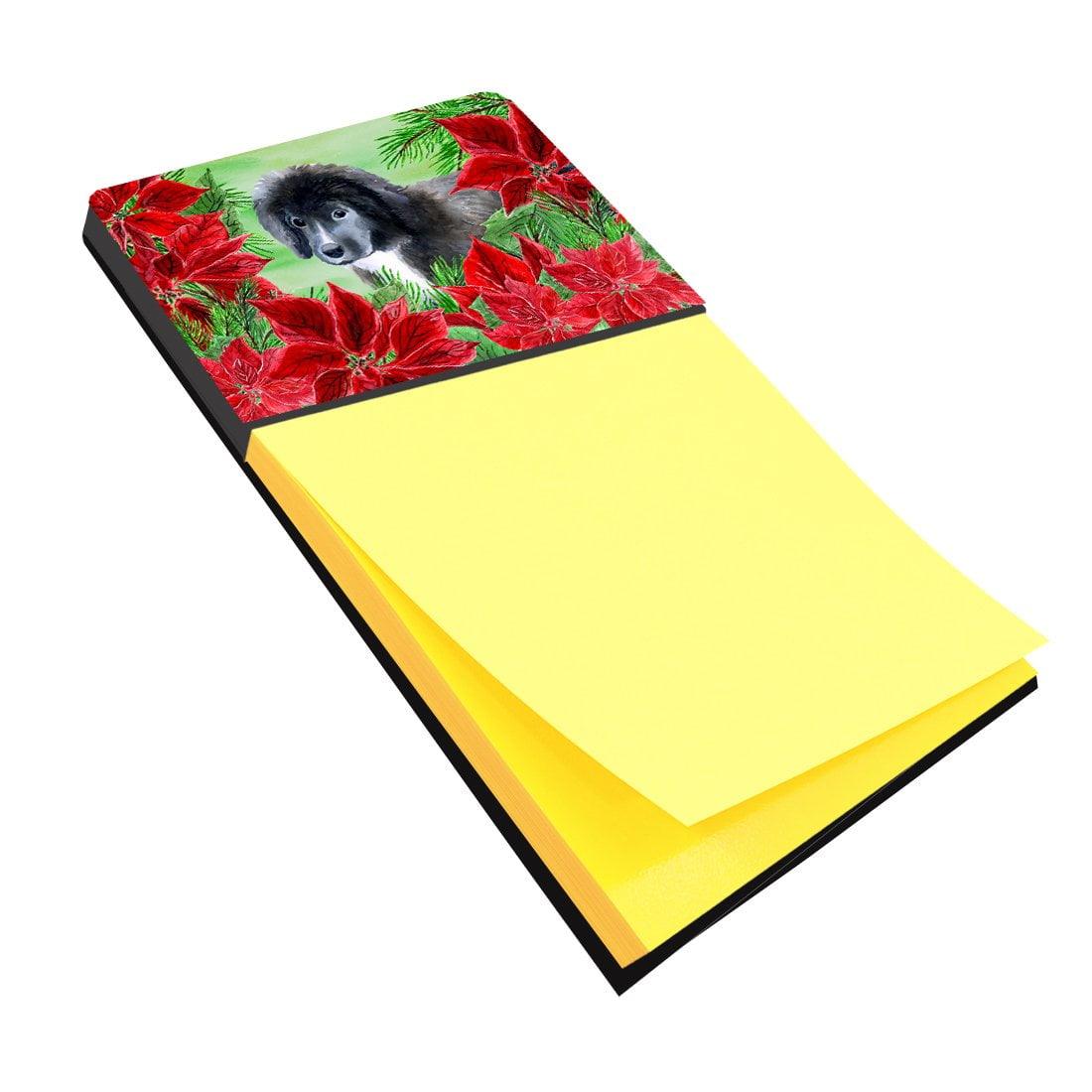 Newfoundland Puppy Poinsettas Sticky Note Holder