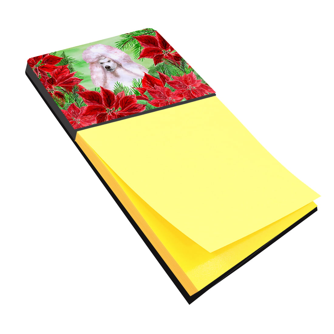 CK1364SN White Standard Poodle Poinsettas Sticky Note Holder