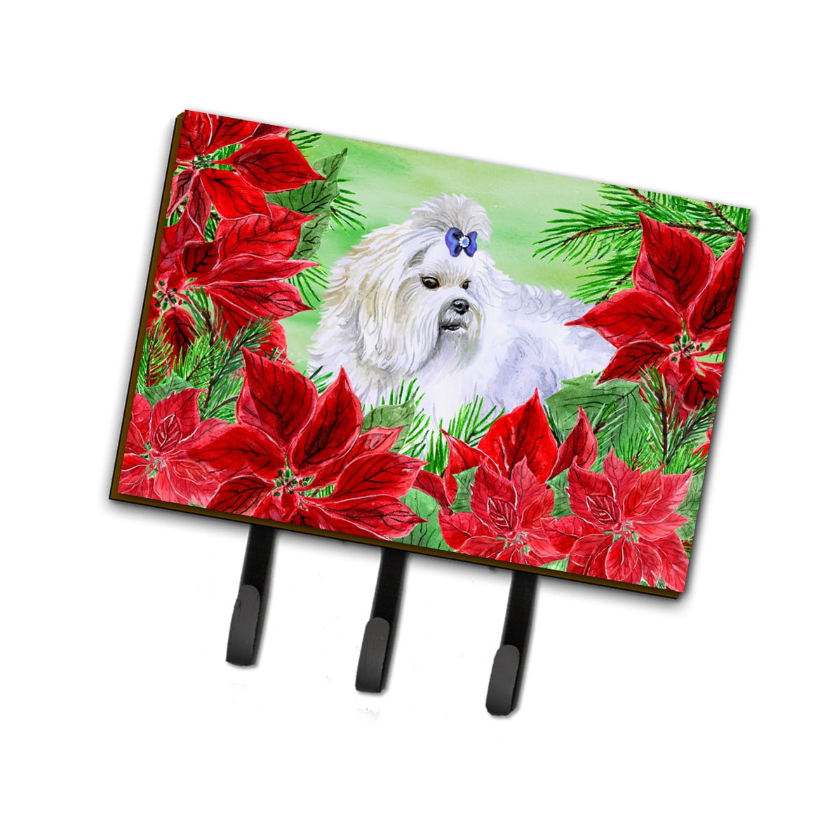 Maltese Poinsettas Leash or Key Holder