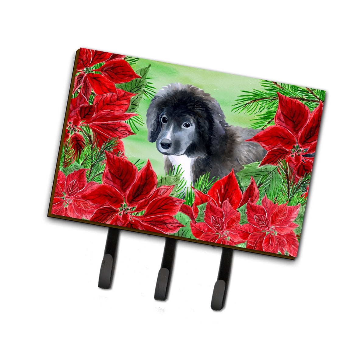 Newfoundland Puppy Poinsettas Leash or Key Holder