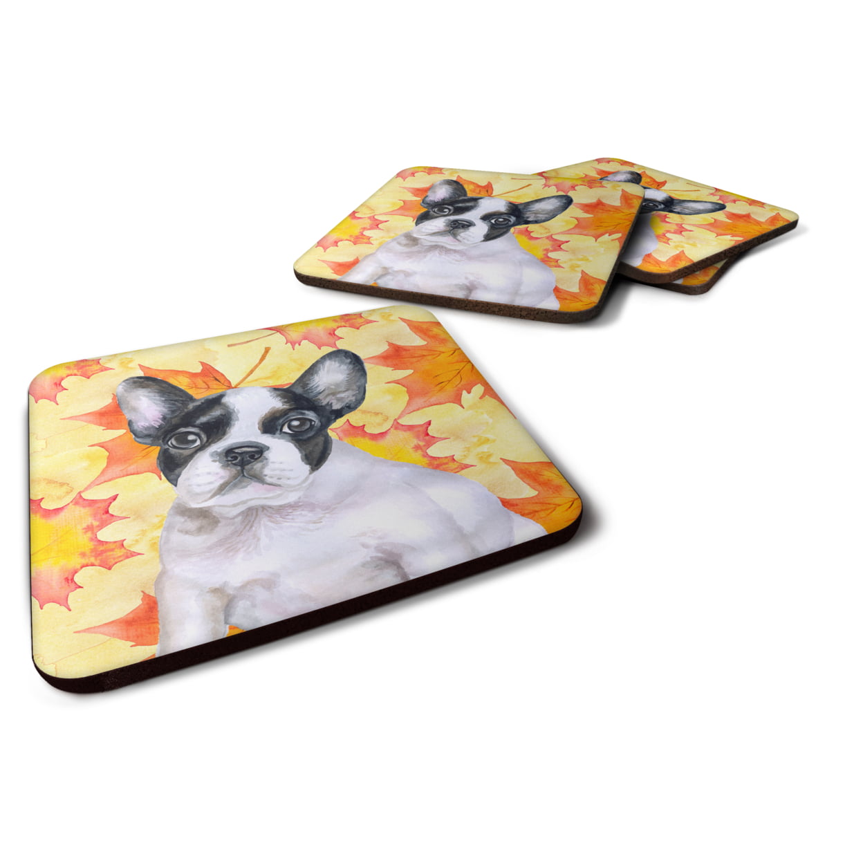 French Bulldog Black White Fall Foam Coaster, Set of 4
