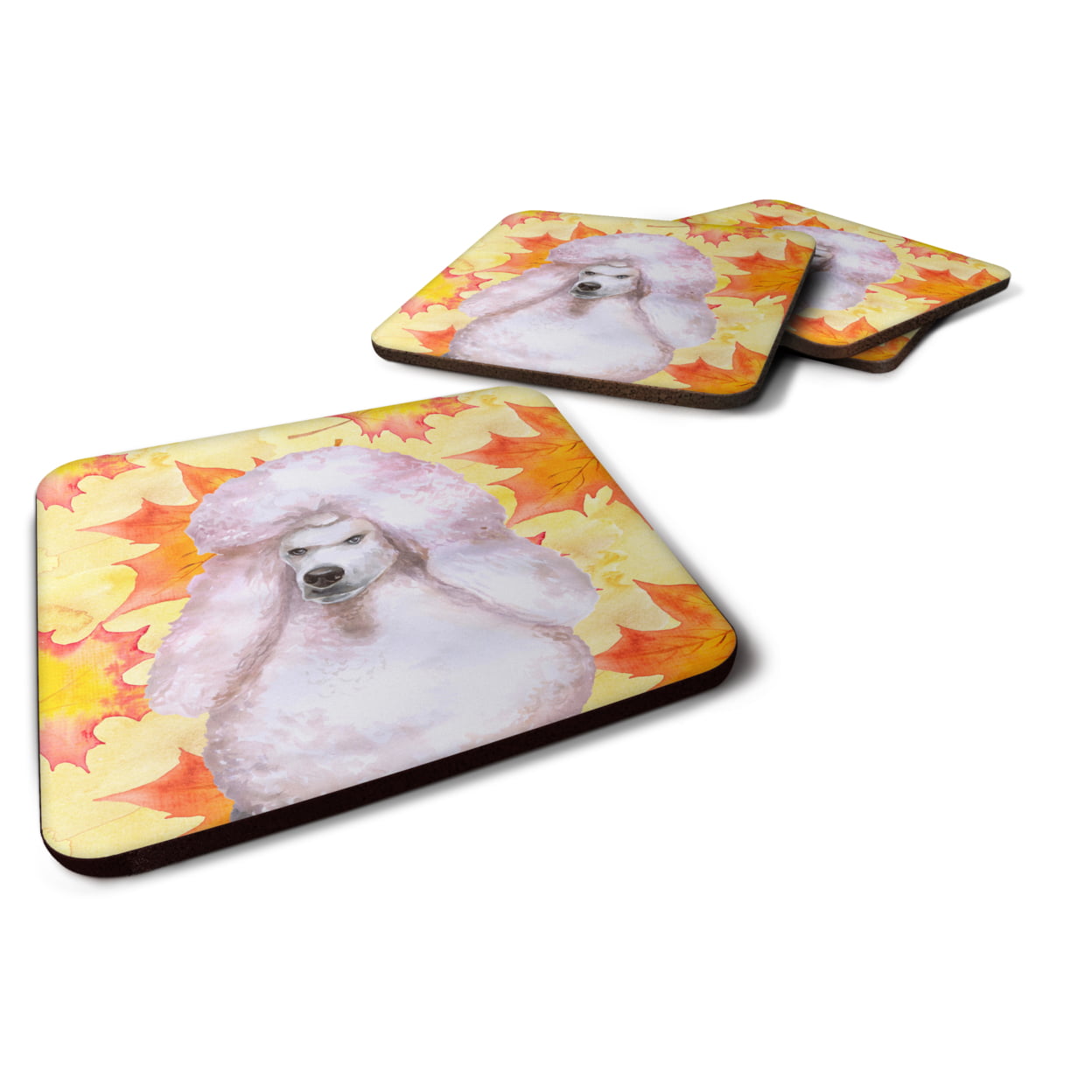 White Standard Poodle Fall Foam Coaster, Set of 4