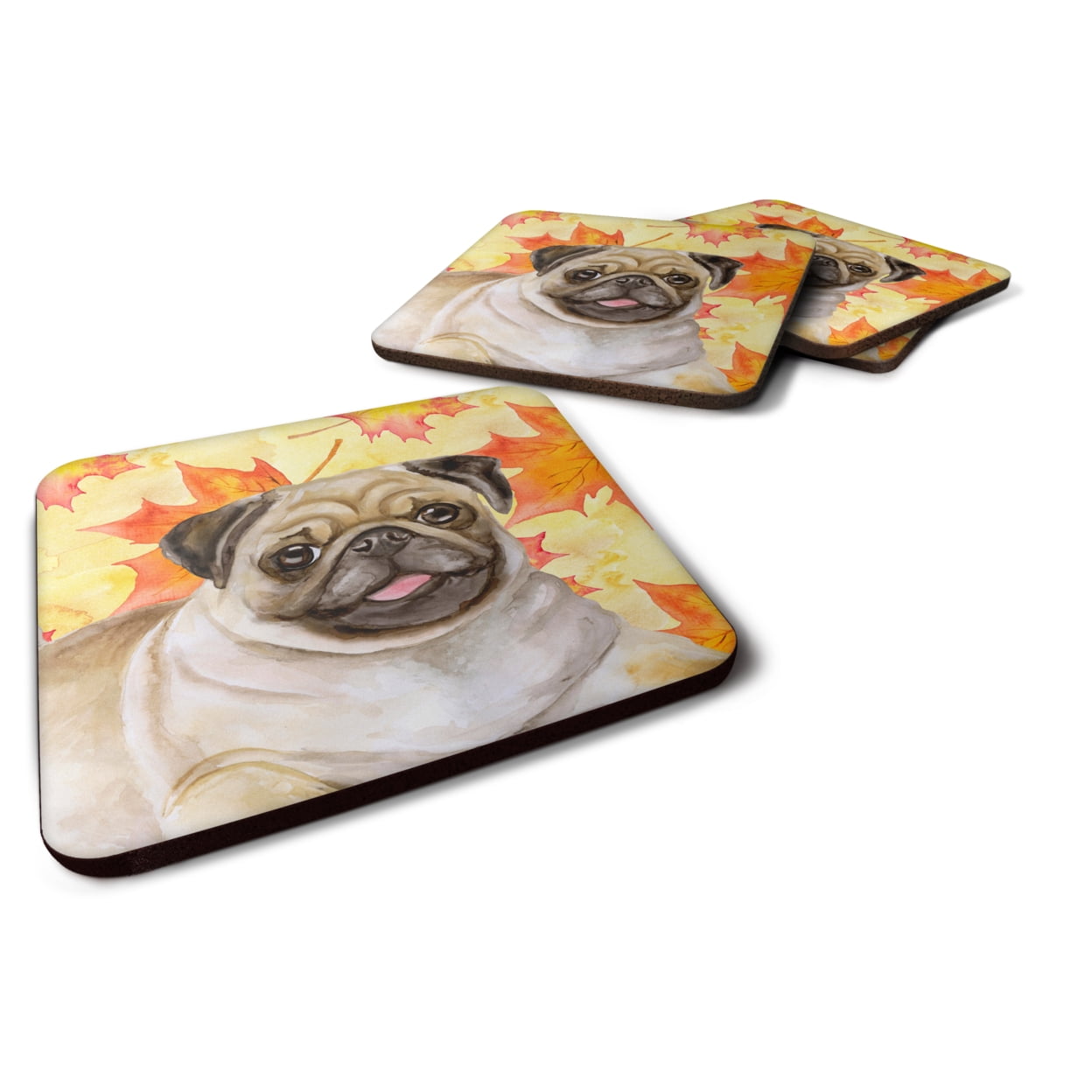 Fawn Pug Fall Foam Coaster, Set of 4
