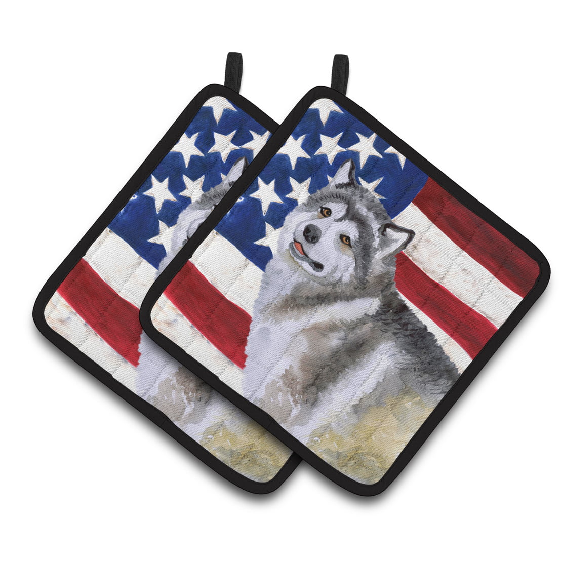 BB9638PTHD Alaskan Malamute Patriotic Pair of Pot Holders