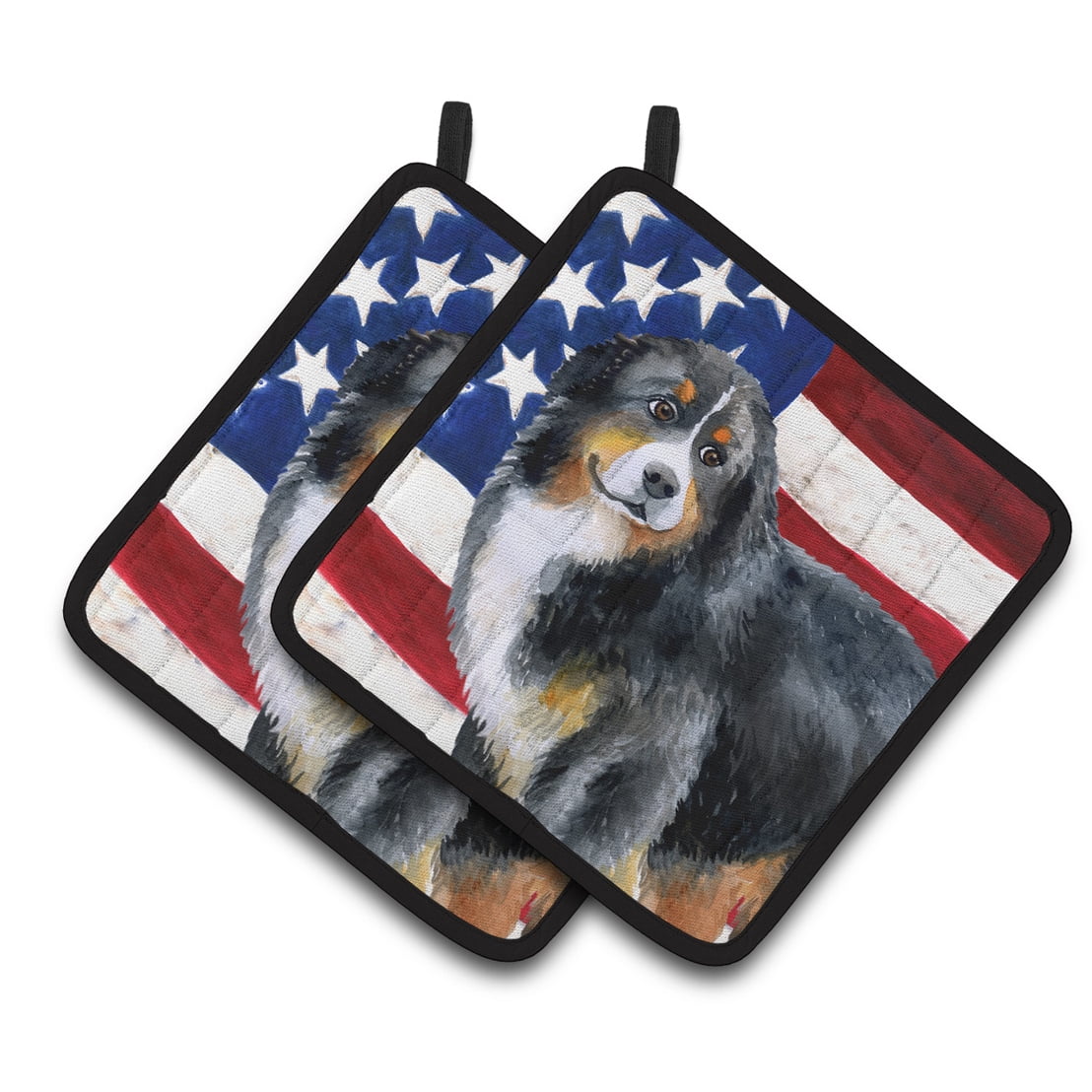 Bernese Mountain Dog Patriotic Pair of Pot Holders