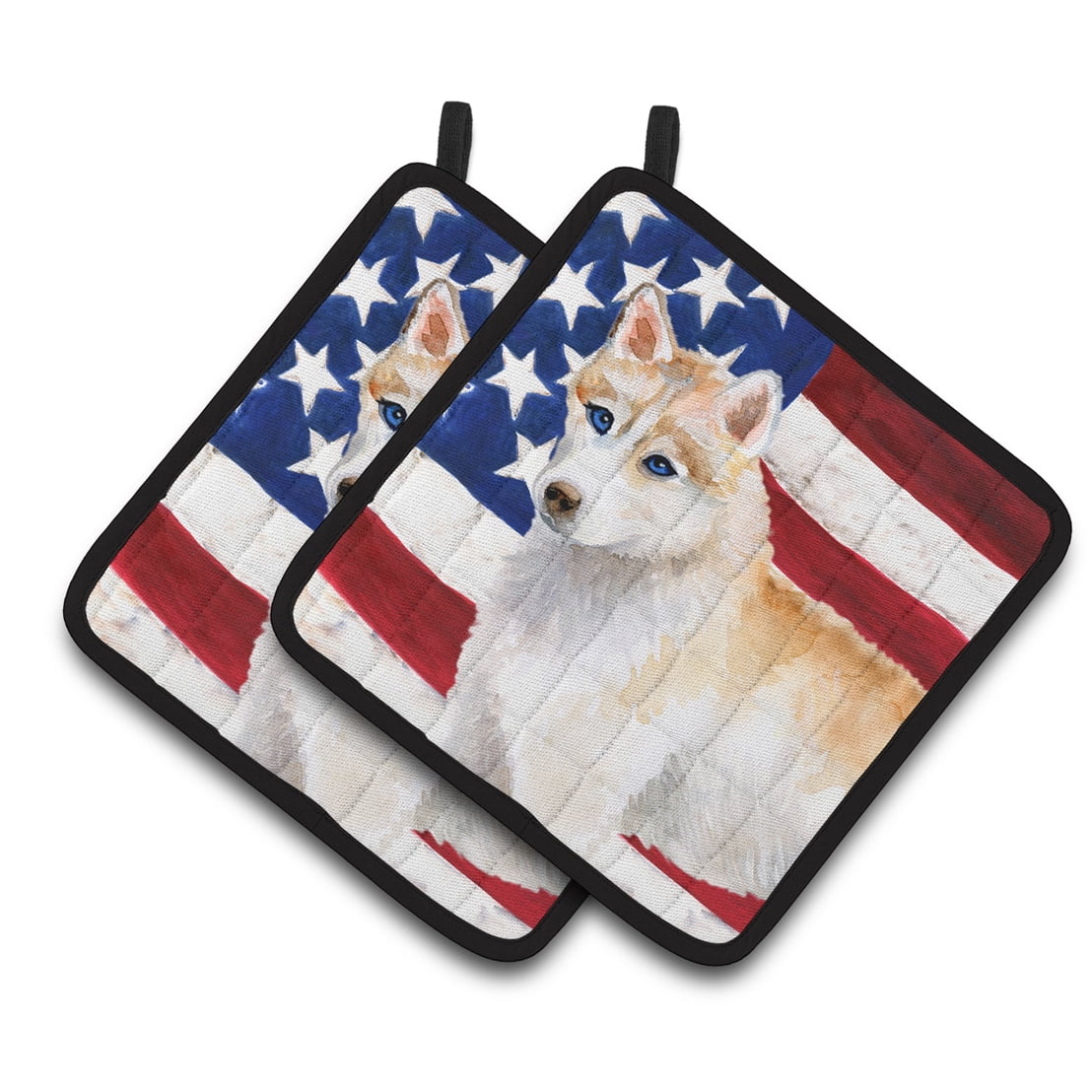 Siberian Husky Patriotic Pair of Pot Holders