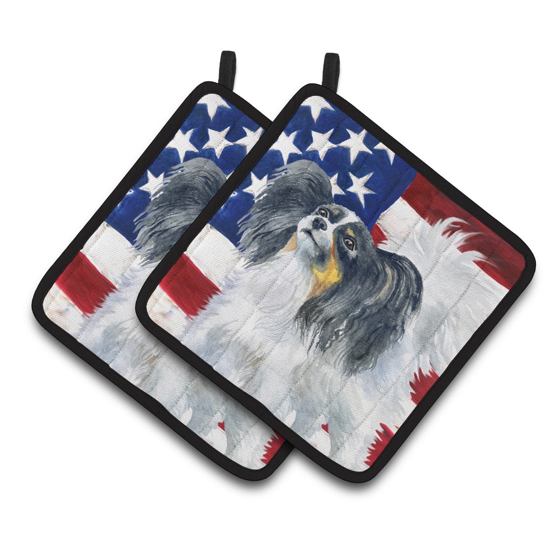 Papillon Patriotic Pair of Pot Holders