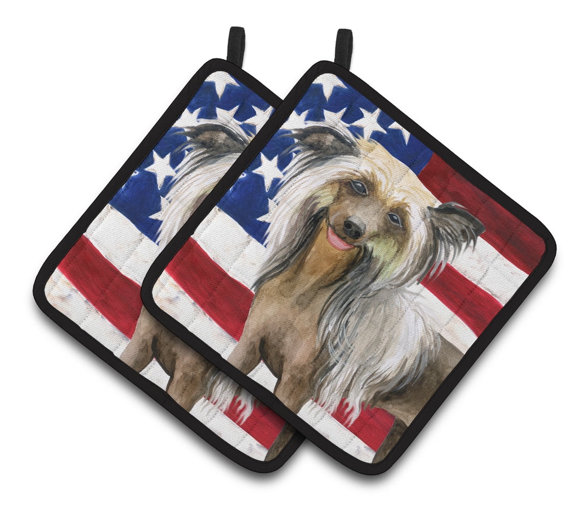 Chinese Crested Patriotic Pair of Pot Holders