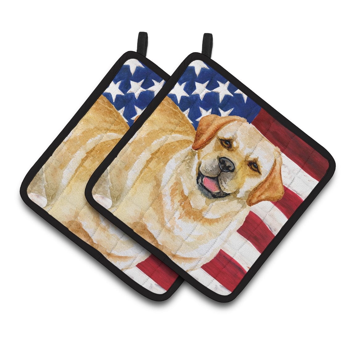 BB9664PTHD Golden Retriever Patriotic Pair of Pot Holders