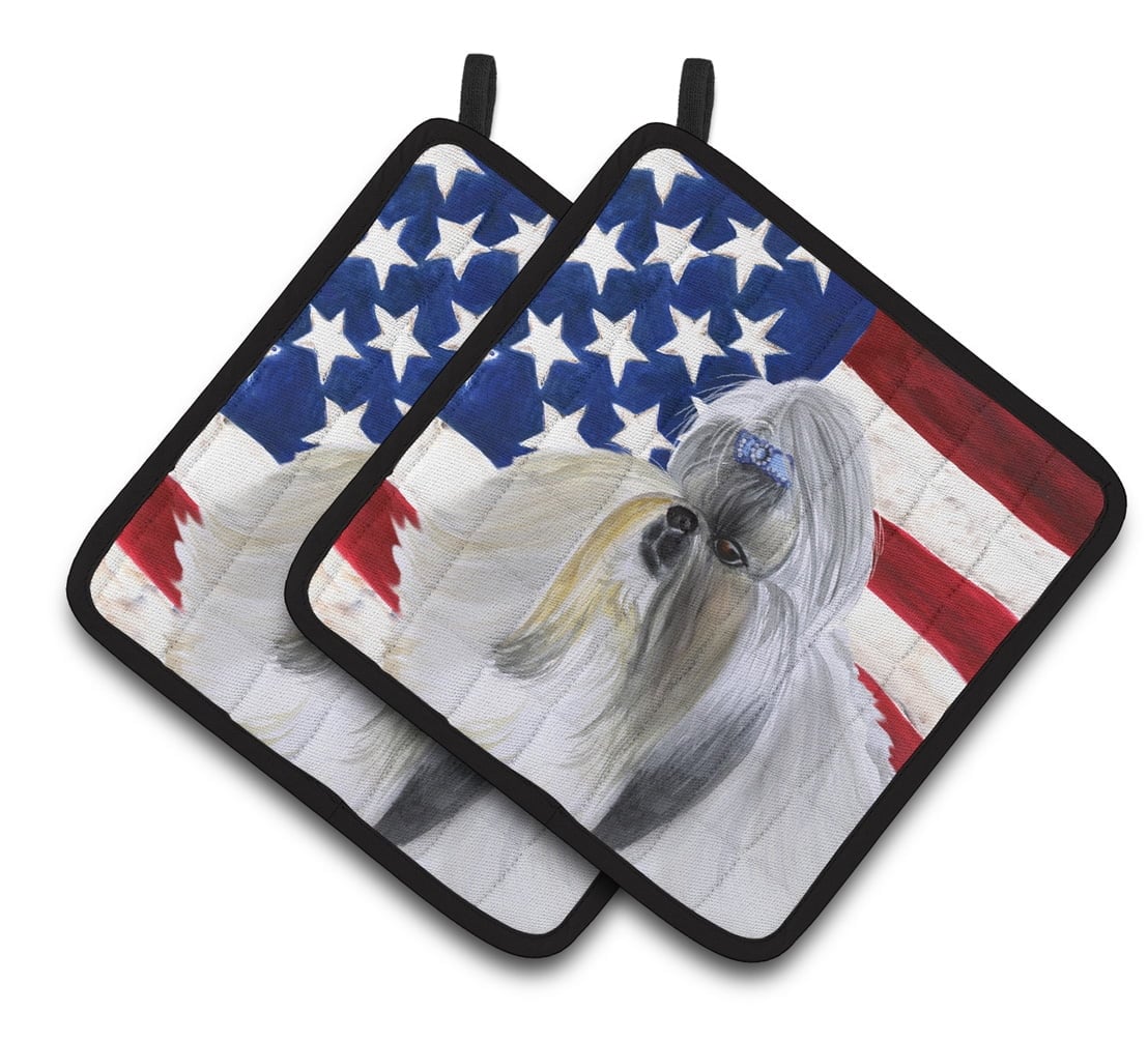 Shih Tzu Patriotic Pair of Pot Holders