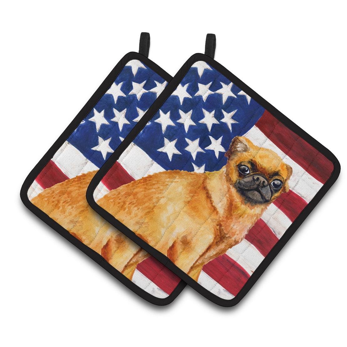 Small Brabant Griffon Patriotic Pair of Pot Holders
