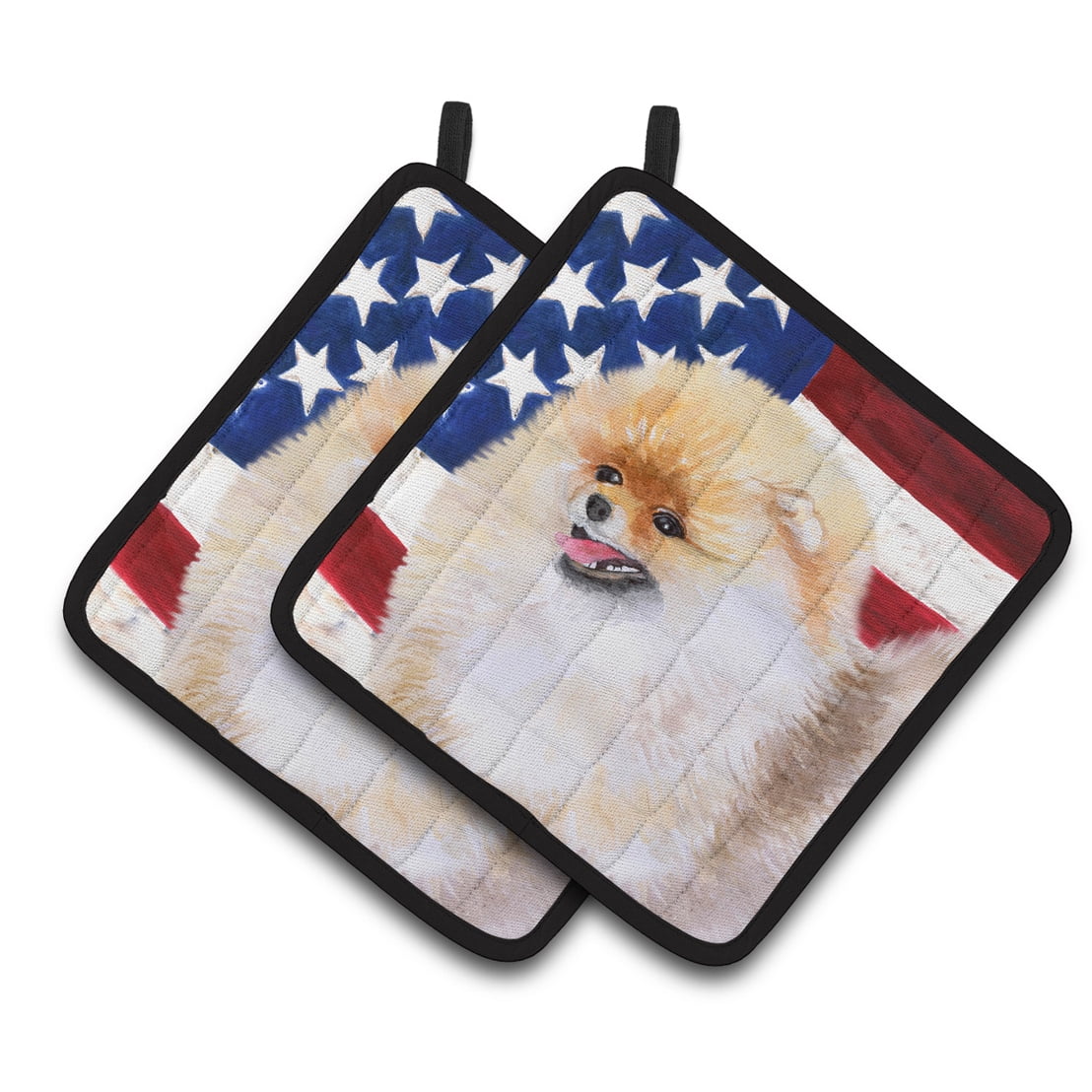 BB9682PTHD Pomeranian Patriotic Pair of Pot Holders