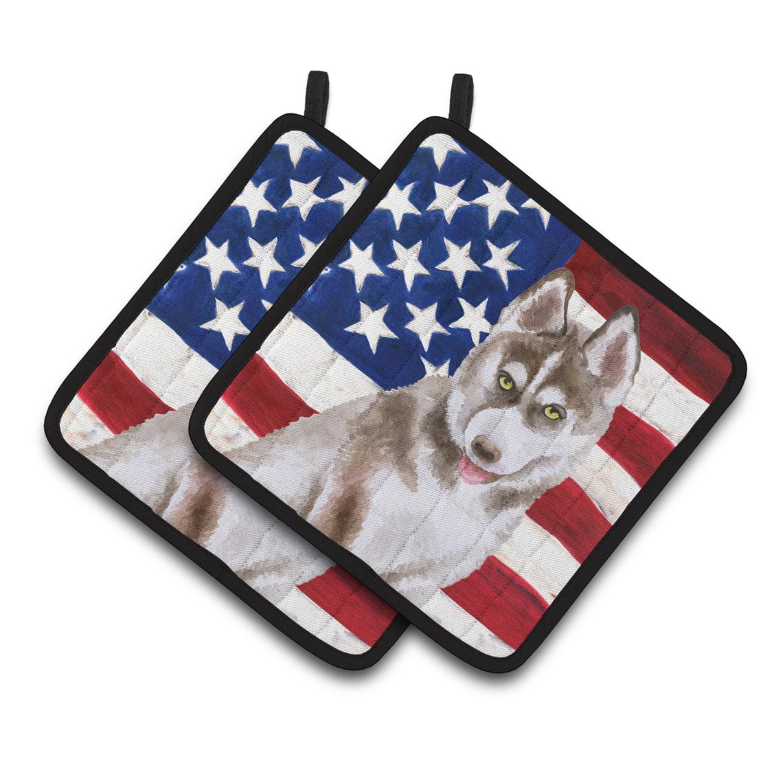 Siberian Husky Grey Patriotic Pair of Pot Holders