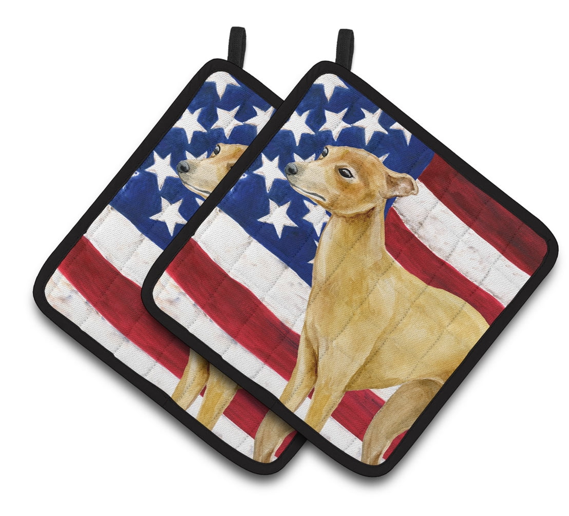 Italian Greyhound Patriotic Pair of Pot Holders