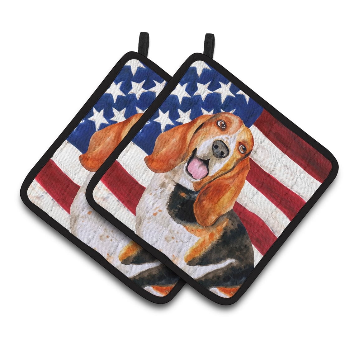 Basset Hound Patriotic Pair of Pot Holders