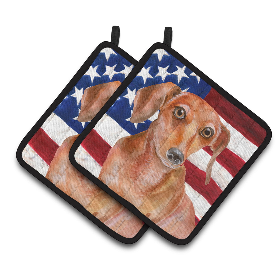 BB9707PTHD Red Dachshund Patriotic Pair of Pot Holders