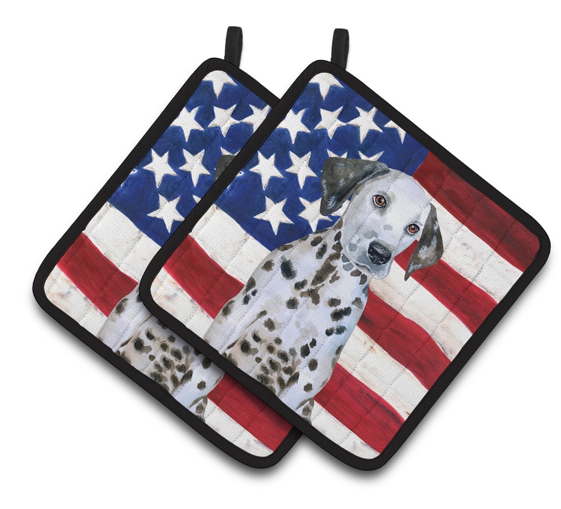 Dalmatian Puppy Patriotic Pair of Pot Holders