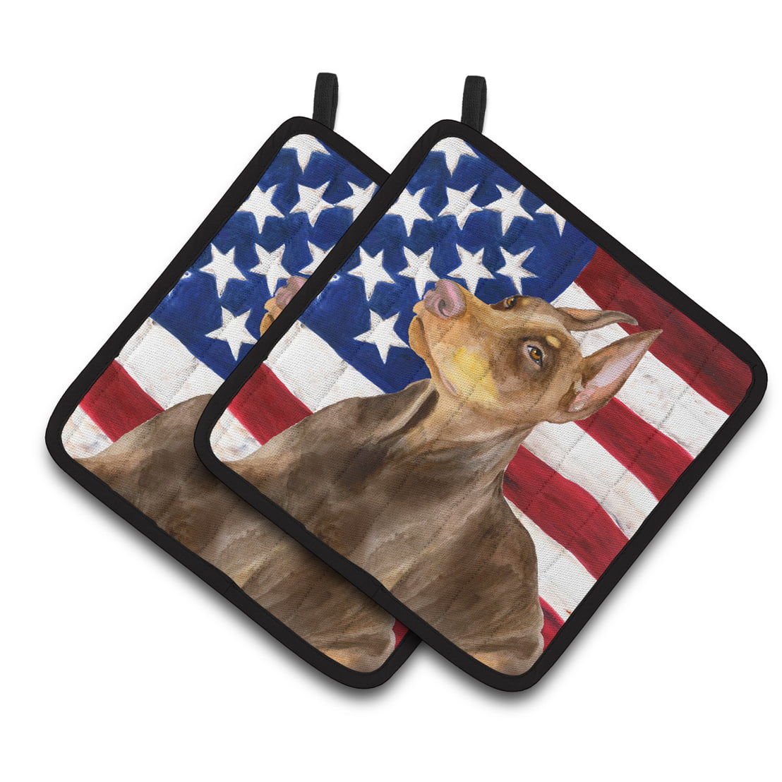 Doberman Pinscher Patriotic Pair of Pot Holders