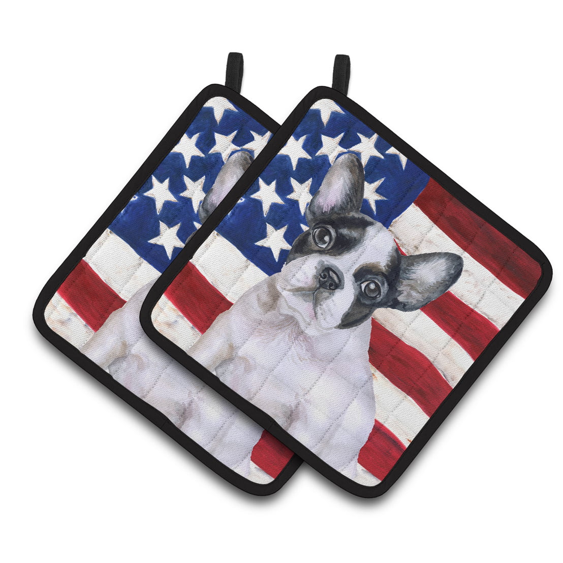 French Bulldog Black White Patriotic Pair of Pot Holders