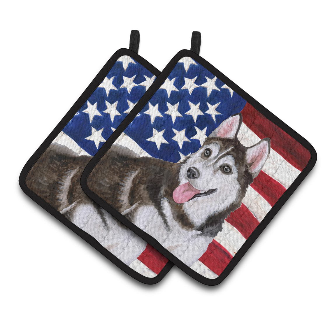 Siberian Husky No. 2 Patriotic Pair of Pot Holders