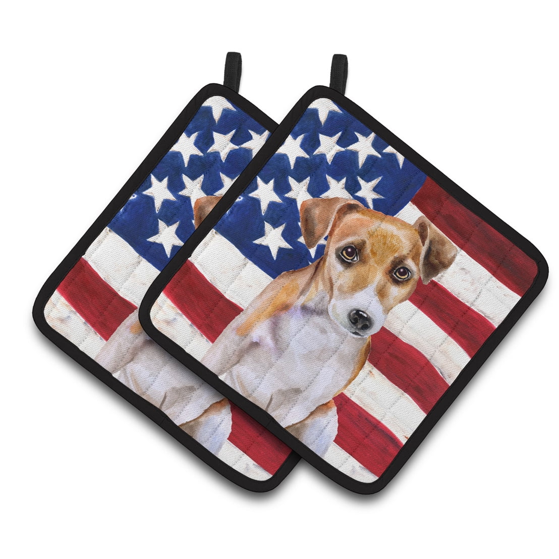 Jack Russell Terrier No. 2 Patriotic Pair of Pot Holders